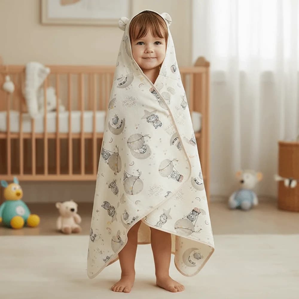 Asciugamani a mantella con cappuccio per bambini grandi e carini, cartone animato stampato, garza ispessita, coperta avvolgente, orso, morbido, accappatoio per bambini