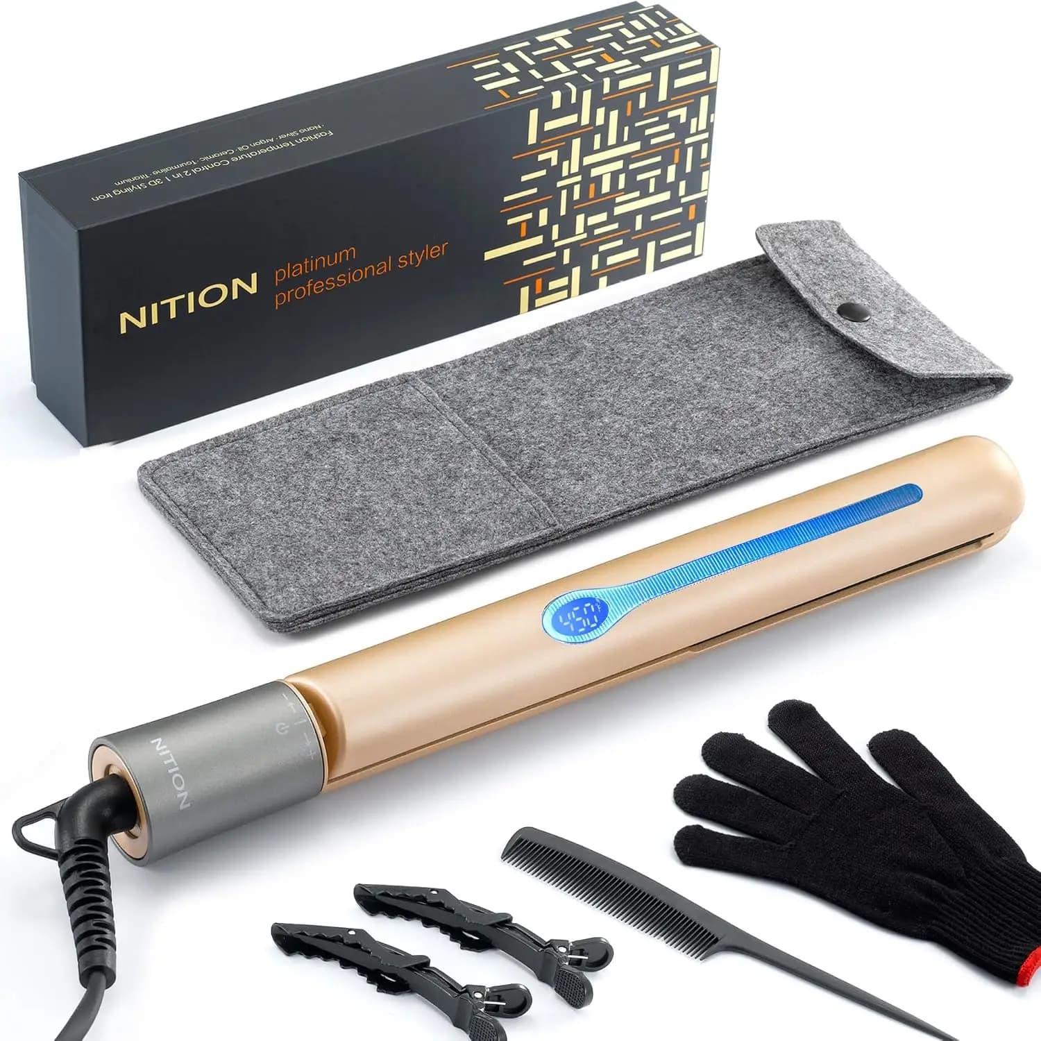 Ceramic and Tormalina Hair Plate with LCD, Rapid Heating in 10s, 1 Inch Floating Plates, Double Voltage, Travel Case and Gift Pack