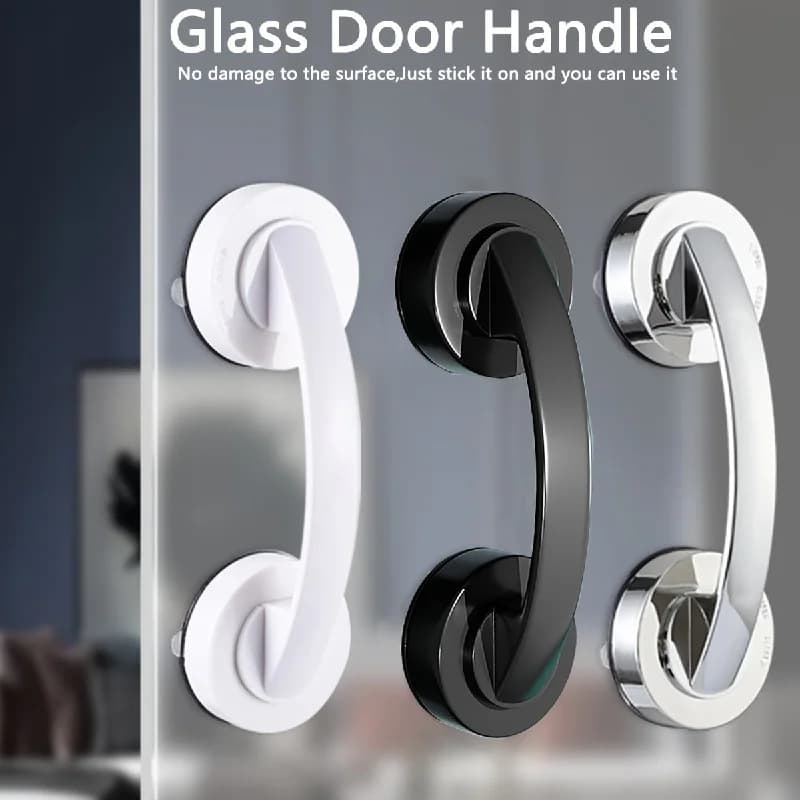 Strong suction glass door handle, washable reusable handles without drill for sliding doors, cabinets with windows, cabinets
