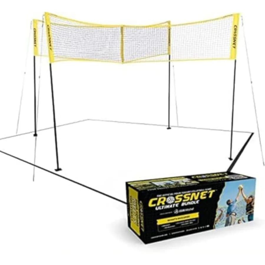 Set Rete da Pallavolo a 4 Vie con Pali Regolabili, Zaino, Pallone Ufficiale, Montaggio Rapido, Gioco di Pallavolo da Esterno per Adulti 4 Square V