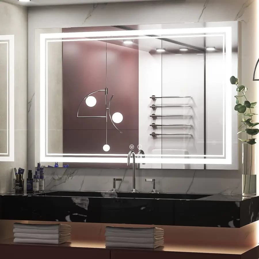 Specchio LED da bagno 48 x 32 pollici, specchio da bagno a LED con luci, vetro temperato, antiappannamento, impermeabile, 6000k, dimmerabile