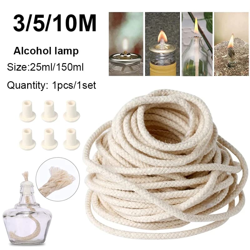 Stoppini in cotone rotondi da 3/5/10m, 2mm/3mm/4mm/5mm/6mm/8mm, stoppini intrecciati per candele, bruciatore per stoppini per fai da te e creazione di candele