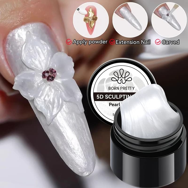 BORN PRETTY Gel per Scultura 3D Bianco Perla 5ml, Non Appiccicoso, per Decorazione Unghie 5D, Modellatura Fiori, Nail Art Fai-da-Te