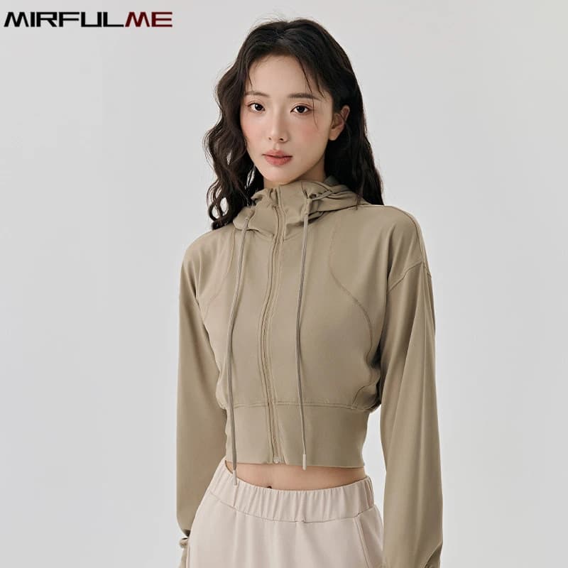 Felpe sportive da donna autunnali Slim Yoga Giacche da corsa Maniche lunghe Top Abbigliamento sportivo Coulisse Palestra Fitness Top con cappuccio Cappotto Donna