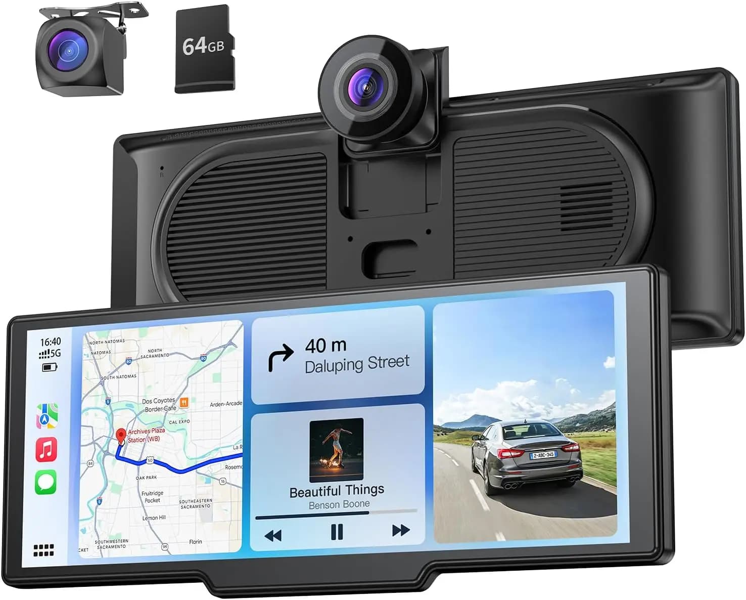CarPlay Wireless Screen and Android Car from 9,26 Inch with Dash Cam 4K, HD Retromarcia Camera, GPS Navigation