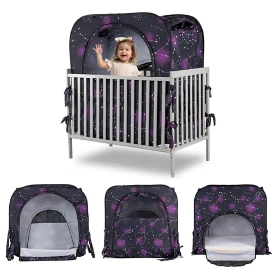 Tenda per Lettino Pop-up Poray per la Privacy del Bambino, Copertura per Culla che Blocca il 80% della Luce con Monitor e Ventola, Design con Tasca