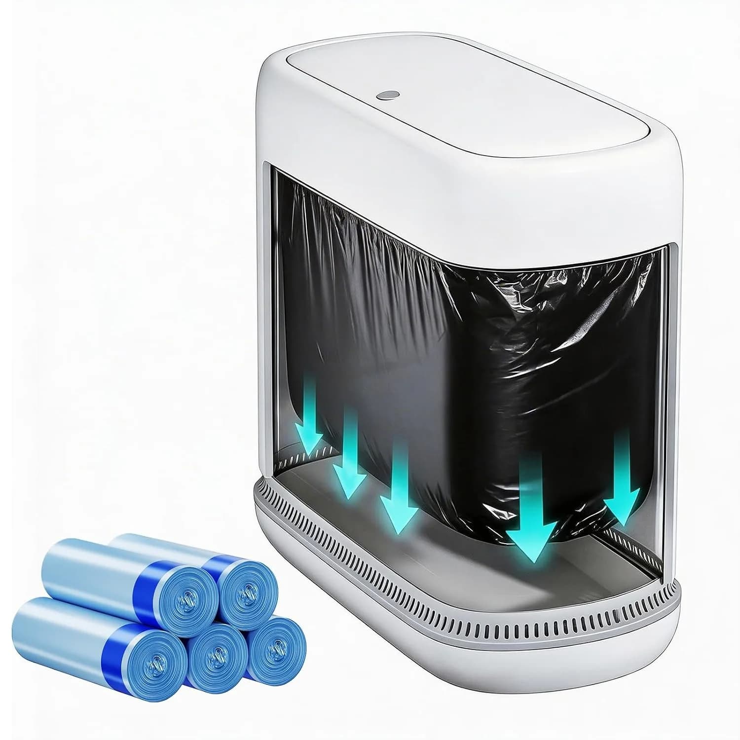 2.3 Gallon Slim Bathroom Trash Can with Lid, Air-Press Bag Expander, Narrow Waste Basket for Bedroom, Office, Dorm