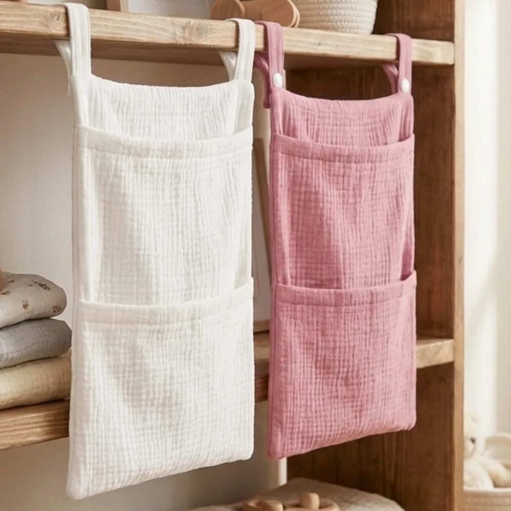 Borsa Appendibile per Culla in Puro Cotone, Borsa Multifunzionale per Accessori Neonato, Borsa Appendibile per Passeggino in Puro Cotone