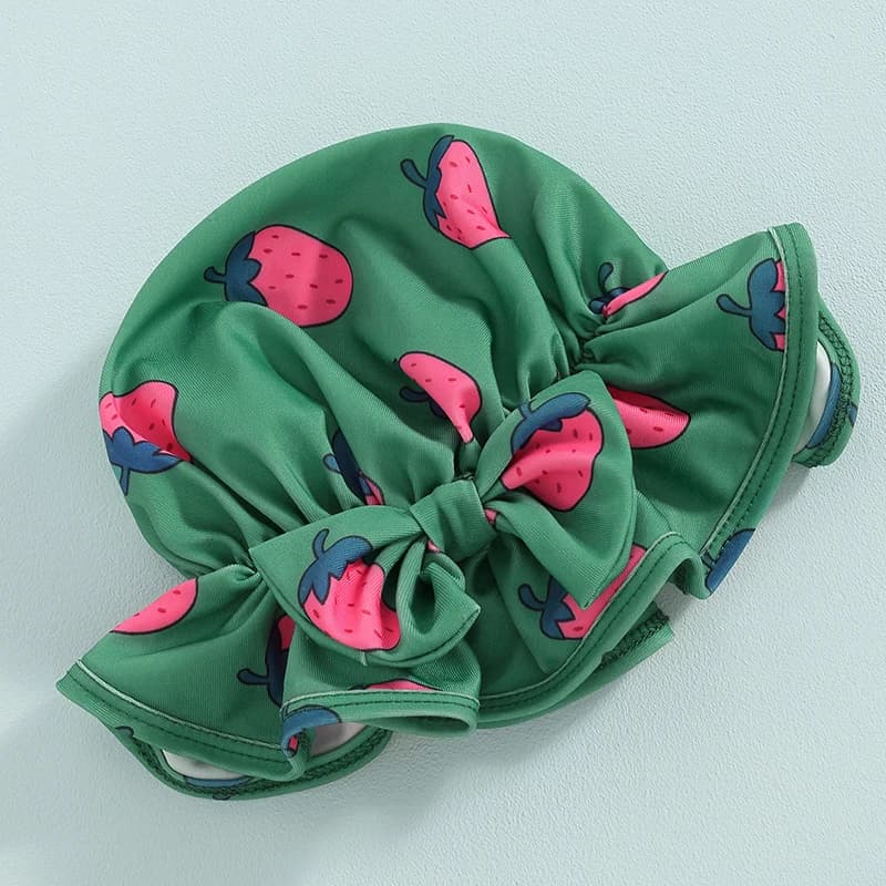 Kids swimsuit with UV protection fantasy watermelon with curled sleeves and matching bathroom headset