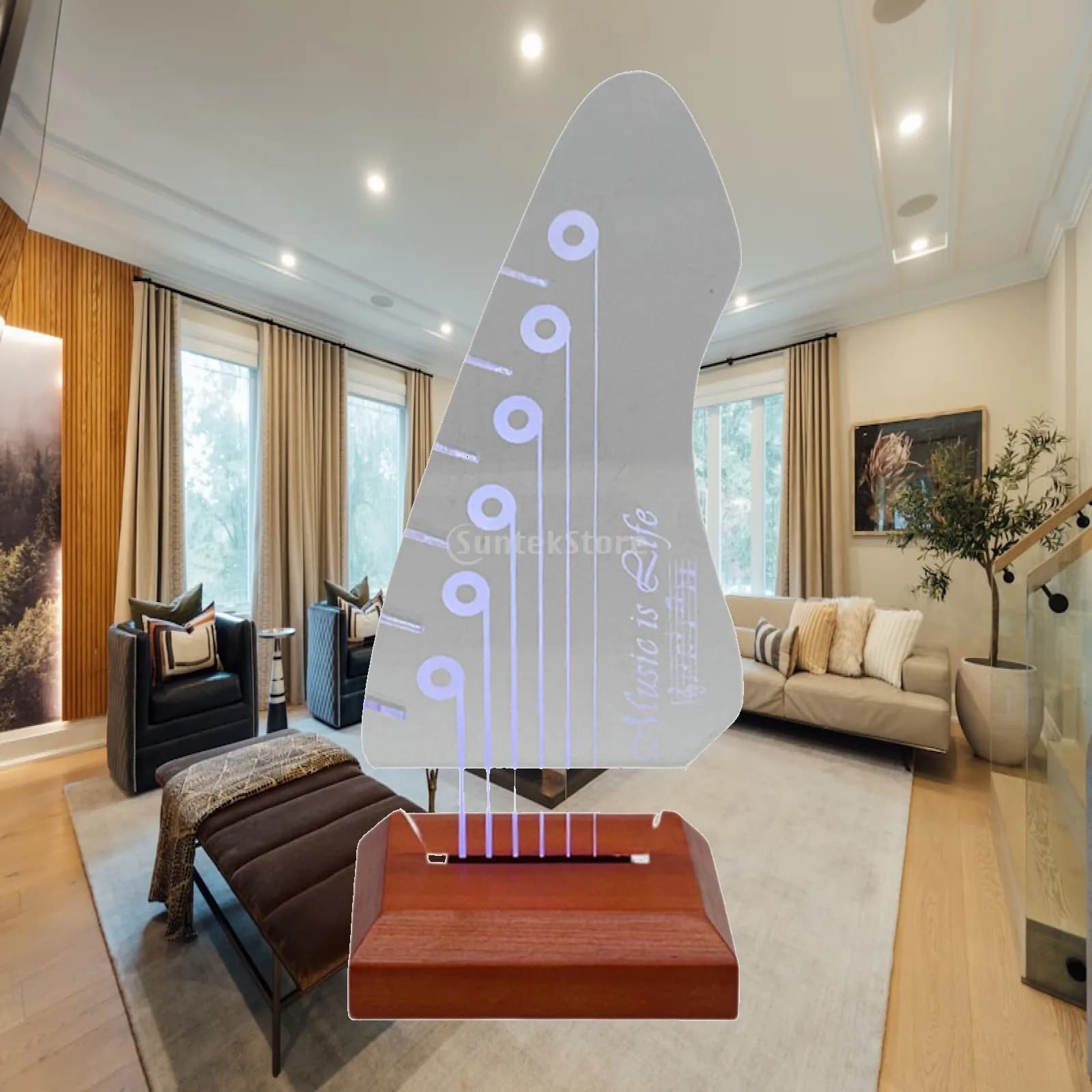 Guitar Pick Display Stand Acrylic Luminous Rack with Wood Base Ambient Night Light for Bedroom