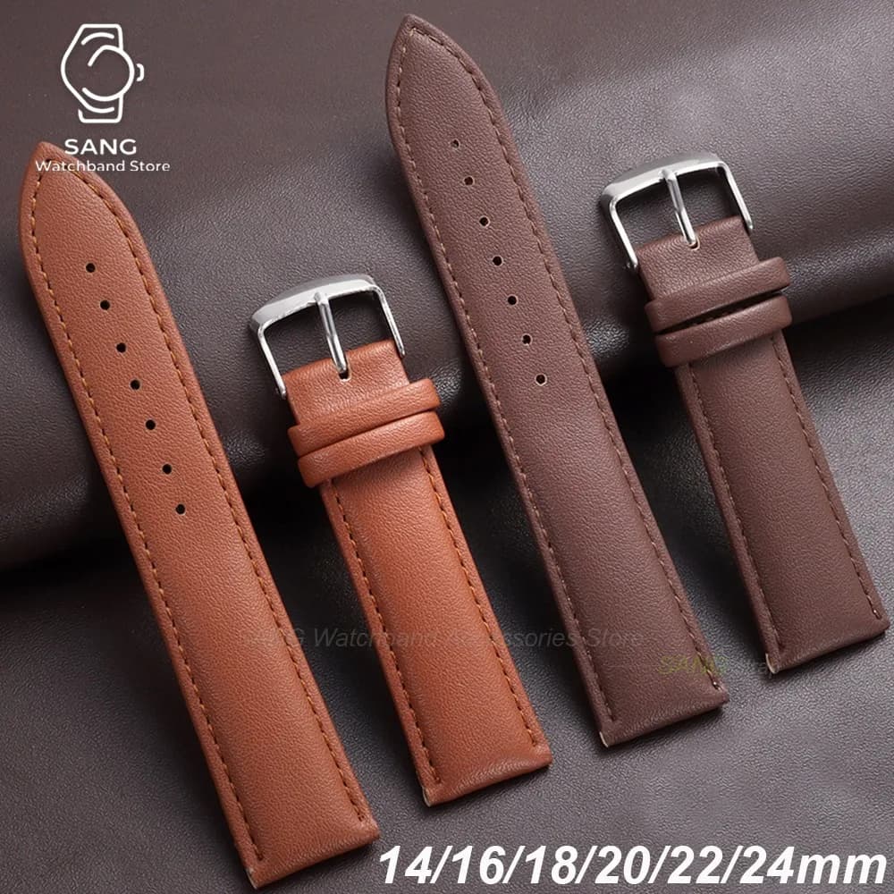 14mm 16mm 18mm 20mm 22mm 24mm Soft PU Leather Watch Band Straps Universal Men Women Bracelets for Samsung Galaxy Watch 8/7/6/5/4