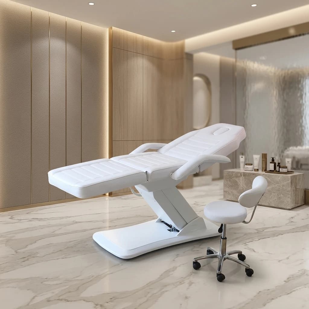 3 Section Folding Electric Massage Table Modern Leather Metal Frame High Density Sponge Cushion Adjustable Home Use Spa Salon