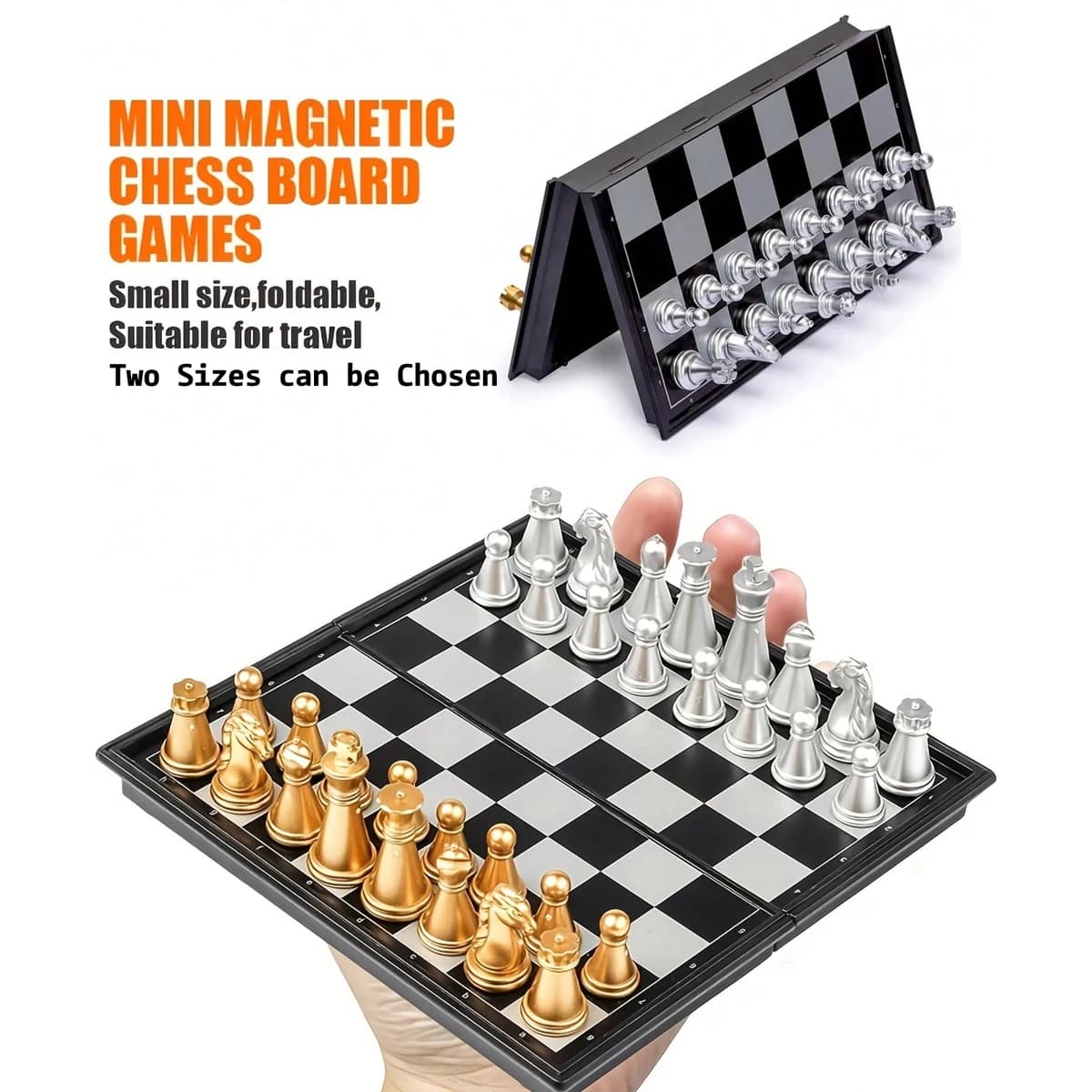 Set di scacchi magnetici, perfetto per l'allenamento, set di lusso in oro e argento, tavolo pieghevole, set di giochi da tavolo per scacchi da viaggio portatili