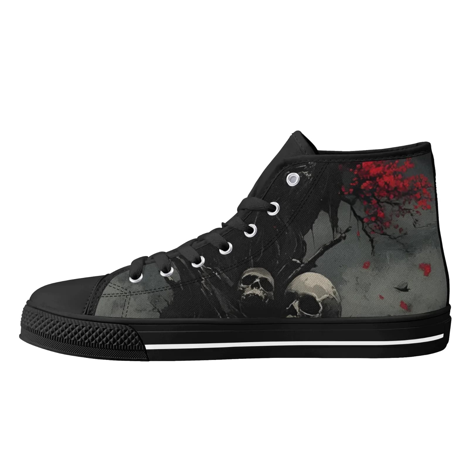 Gothic Skull Print Lace Up Canvas Shoes Custom High Top Sneakers for Men Women
