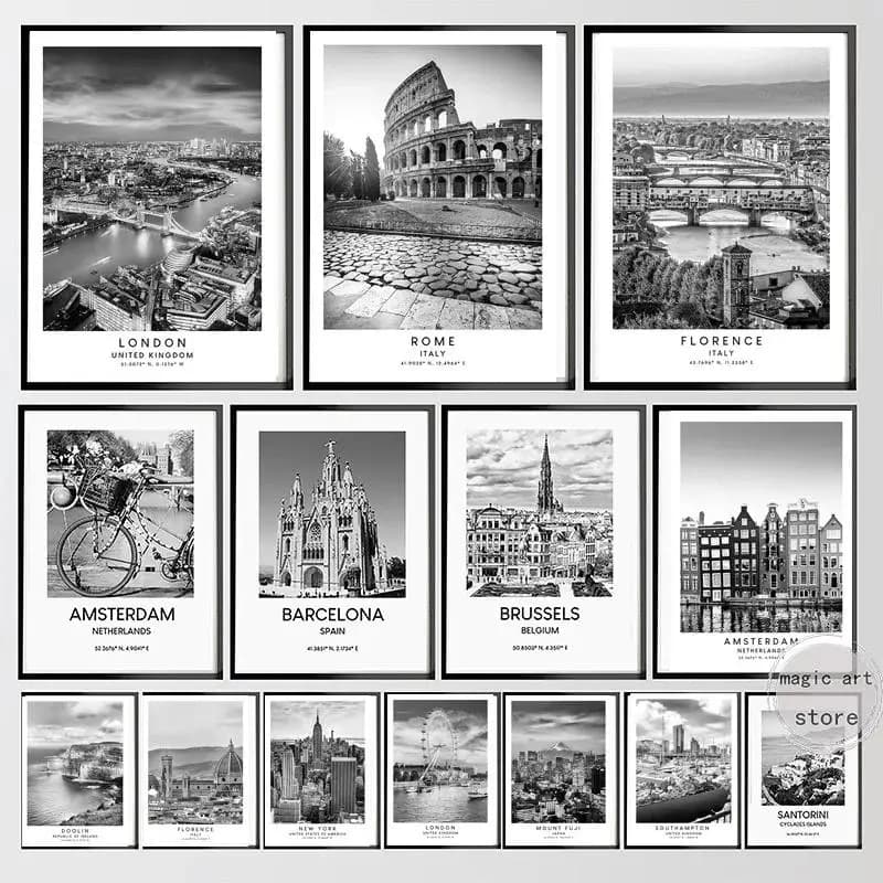 Florence Italy Rome Travel Landmarks Art Colosseum Black and White Canvas Wall Prints Home Decor Poster