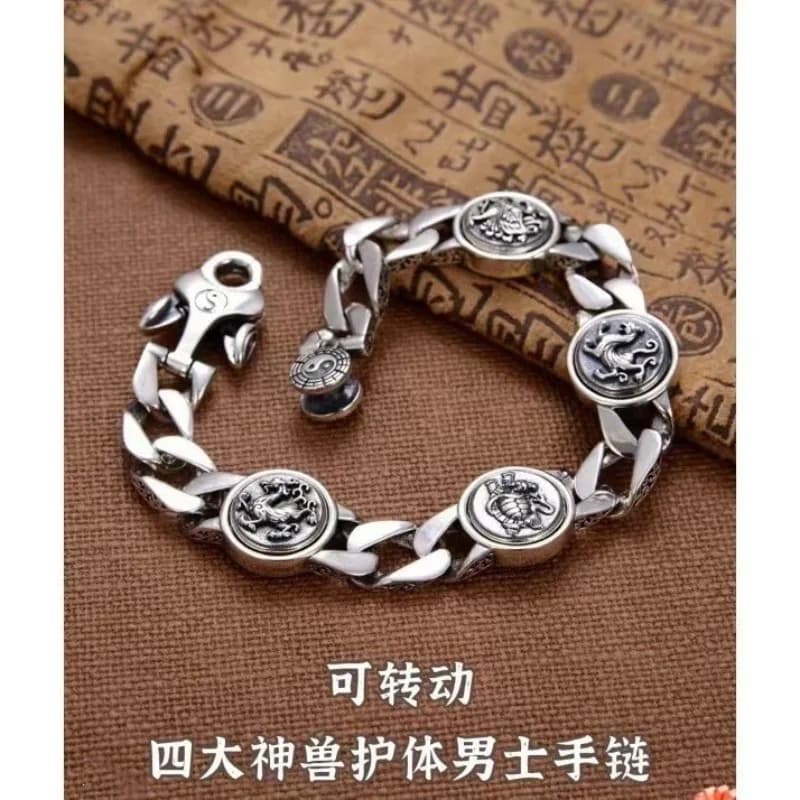 2026 New Rotatable Four Divine Beasts Bracelet, Retro Ethnic Bagua Pattern, Protective Stylish Jewelry for Men
