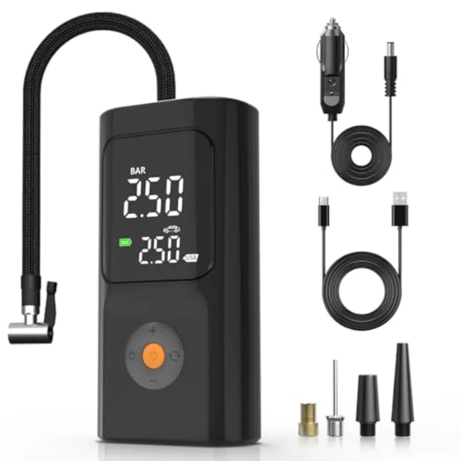 Compressore d'Aria Portatile 150PSI con Manometro Digitale e Luce LED per Pneumatici Auto e Bici