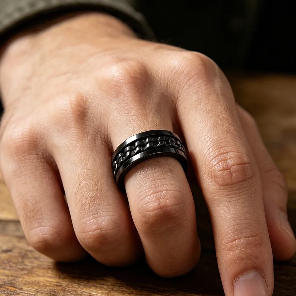 Anello Girevole Antistress da Uomo con Ingranaggi, Gioiello Antiansia per Feste e Uso Quotidiano