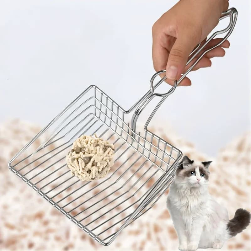 Pala per animali domestici Pala per lettiera per gatti in acciaio inossidabile Strumento per la pulizia degli animali domestici Cucchiaio per lettiera per gatti Manico durevole in acciaio inossidabile
