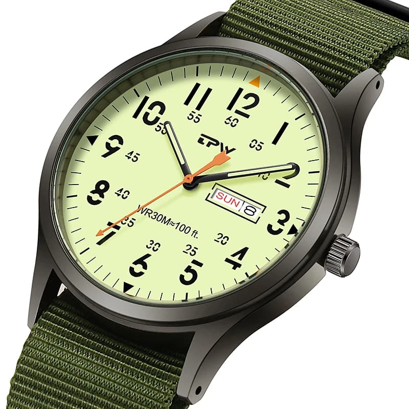 2026 Orologio da campo TPW Cinturino in tessuto da lettura facile Display 24 ore Movimento al quarzo