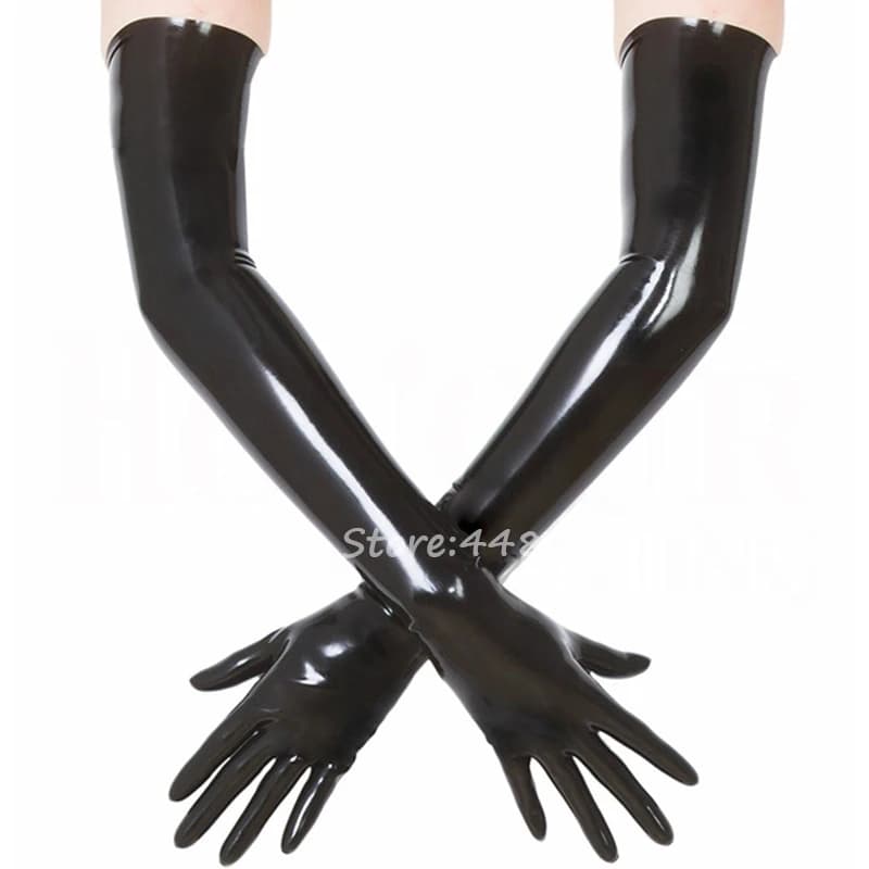 Guanti unisex in lattice di gomma neri modellati senza cuciture lunghi fino alle spalle guanti fetish culb wear costumi cosplay per le donne