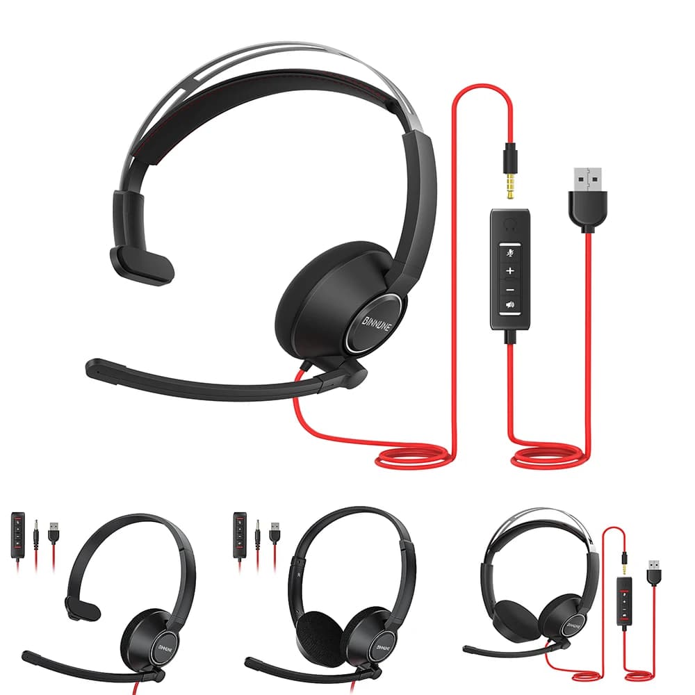 BINNUNE Cuffie con microfono per PC portatile Cuffie da lavoro cablate con microfono con cancellazione del rumore per conferenze Zoom Office