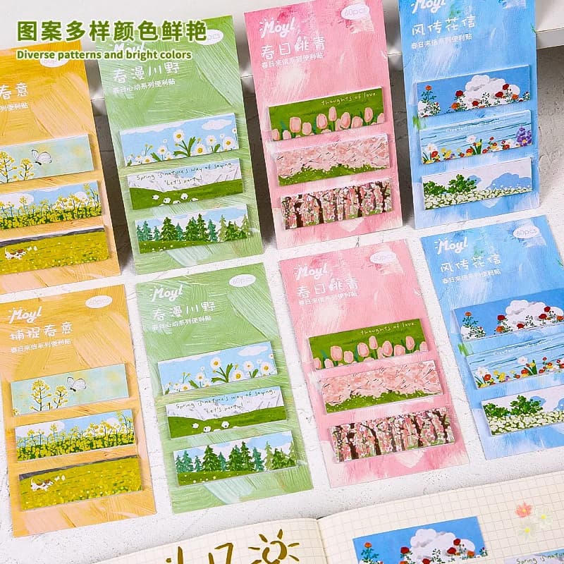 Blocco Note Adesivo con Illustrazioni a Olio Primaverili, Memo Pad Kawaii Autoadesivo per Diario, Agenda e Scuola