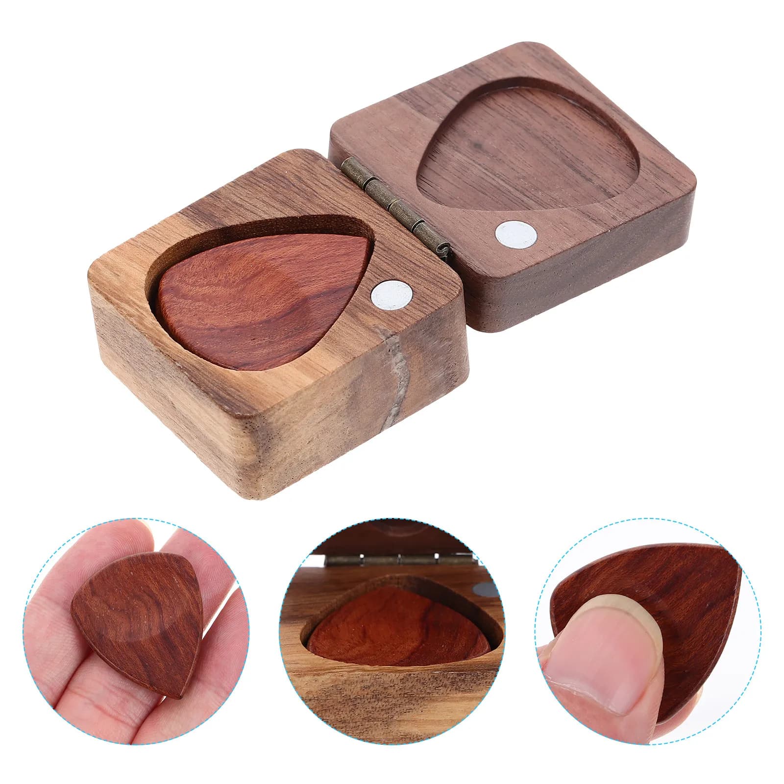 1 set di plettri per chitarra in legno con bordi lisci, scatola portatile, lavorazione pregiata, adatti ai principianti, accessori per strumenti a corda