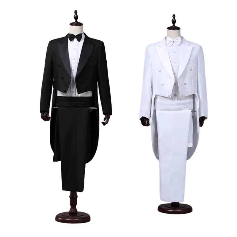 Frac da uomo Classico moderno bianco e nero Abito da uomo in stile base con frac Abiti da giacca da palcoscenico per mago cantante