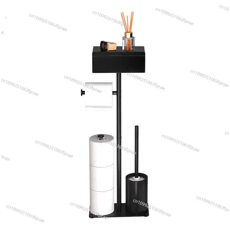 Free-Standing Vertical Roll Tissue Storage Rack Multifunctional Bathroom Paper Holder With Matching Toilet Brush