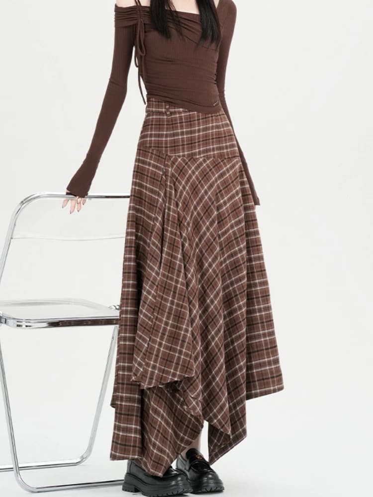Gonna Lunga Plissettata Donna a Quadri 2026 Goth Vintage Primavera Vita Alta con Balze Asimmetrica Maxi Oversize 3XL