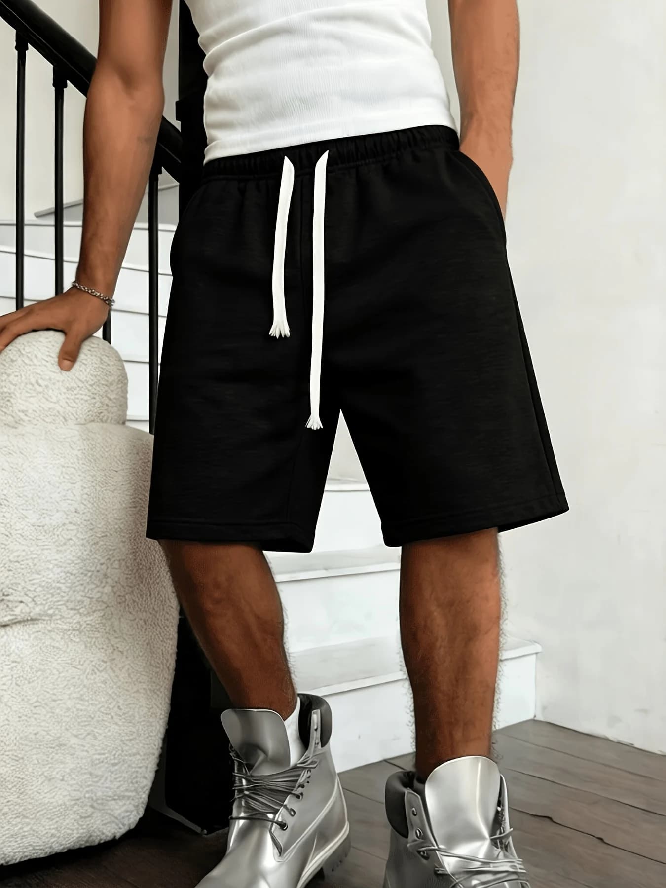 Men'S Casual Pants Sports Shorts Fashion Casual Elastic Waistband with Adjustable Drawstring Side Pockets All-Season