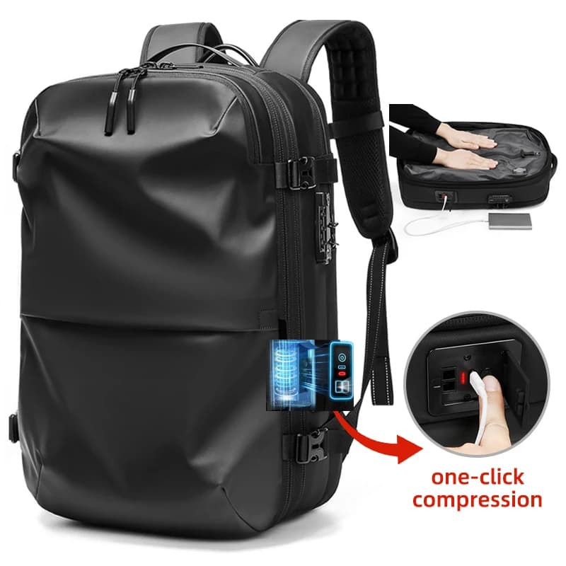 Zaino da viaggio da uomo Pompa di avvio con un clic Compressione sottovuoto Zaino per laptop Escursionismo all'aperto Zaino scolastico esteso da 17 pollici
