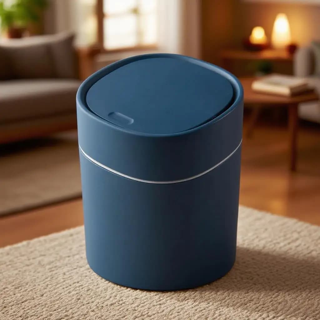 Pattumiera durevole per uso domestico Mini cestino per rifiuti da tavolo leggero con ribaltamento Comodino portatile Piccolo pattumiera con coperchio