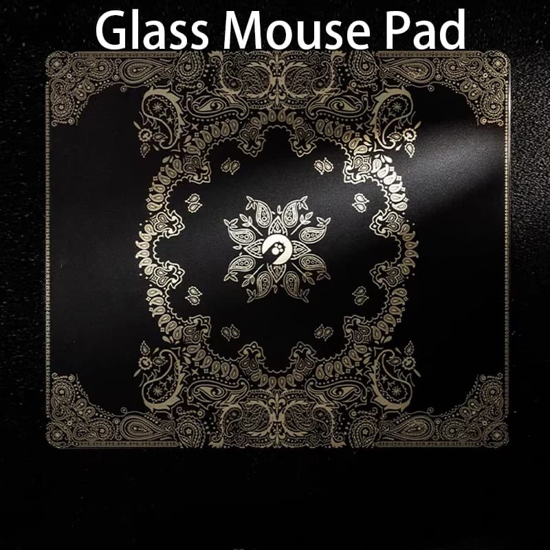 Tappetino per mouse da gioco in vetro con motivo nero scuro, ideale per FPS, eSport, ufficio, computer, scrivania, tastiera, laptop.