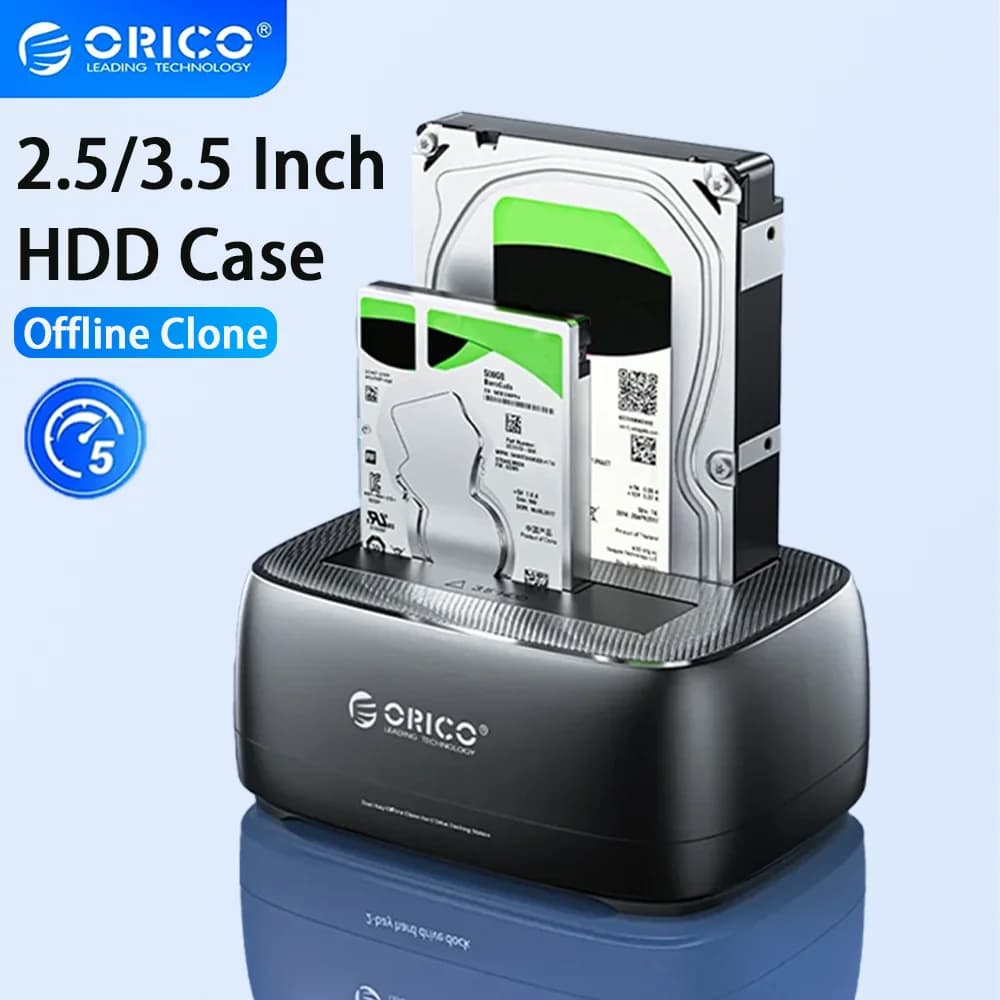 ORICO Case Esterno per Disco Rigido SATA a Doppio Alloggiamento 2.5/3.5 Pollici USB3.0 e Type-C con Funzione Clone Offline per Accessori PC