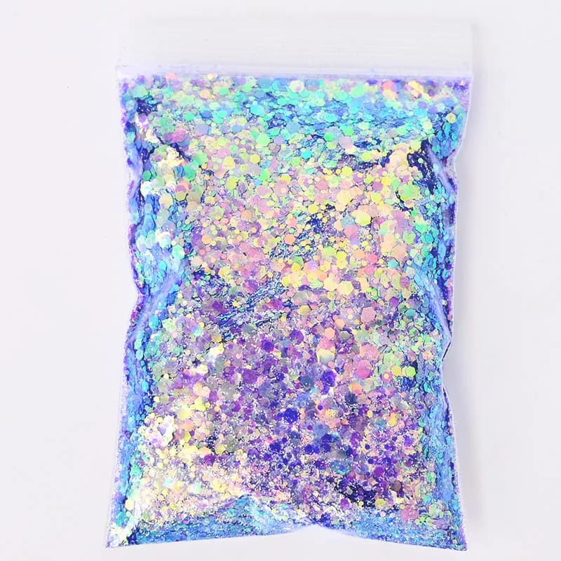 50G/Bag Holographic Mixed Hexagon Shape Chunky Nail Glitter Sequins Sparkly Flakes Slices Manicure Body/Eye/Face Glitter PDS#202