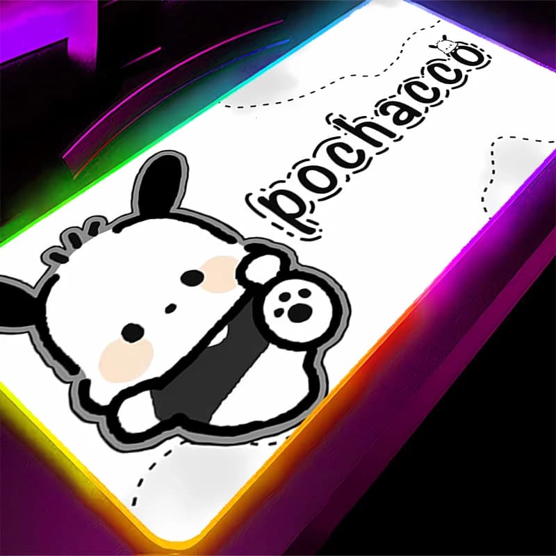 Tappetino per Mouse da Gaming RGB XXL con Retroilluminazione, Tappetino da Scrivania LED per Tastiera, Accessori per Computer 90x40cm, Mousepad Pochacco