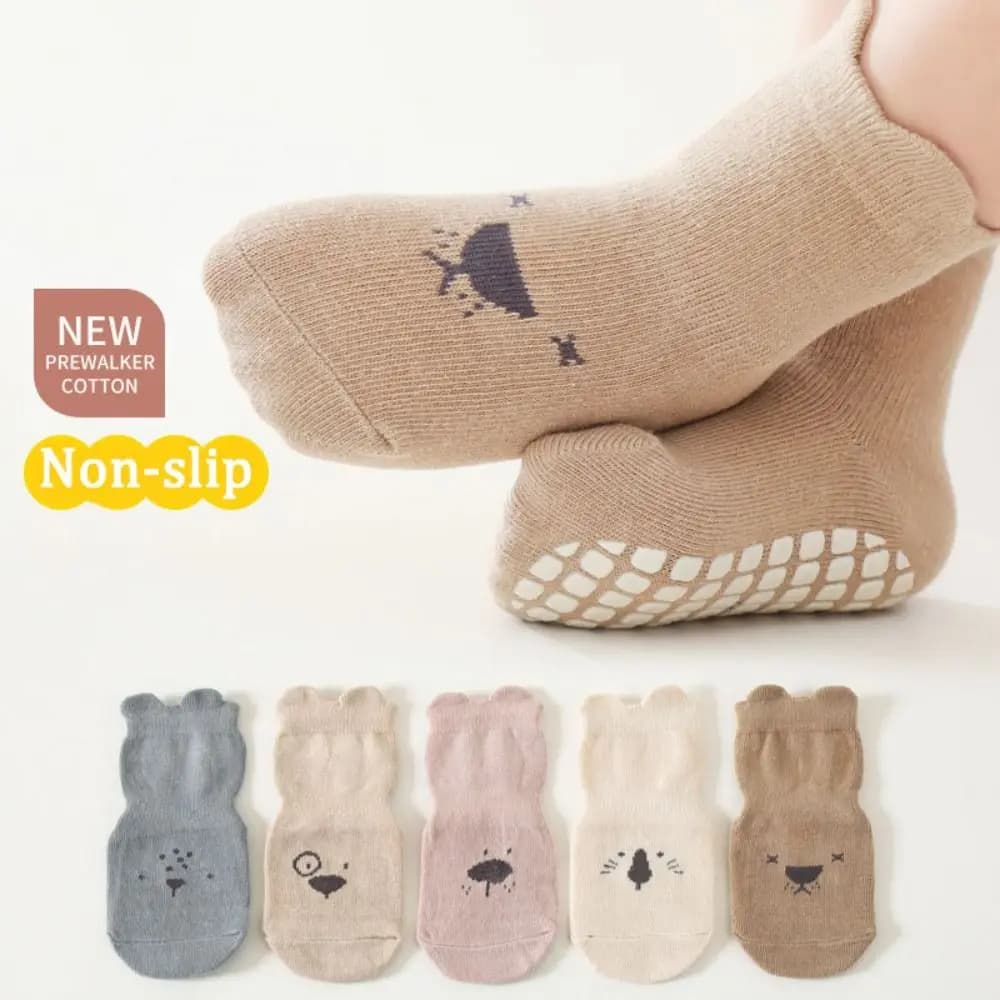 5Pairs Kawaii Bear Ears Baby Cotton Socks Breathable Autumn Spring kids Cartoon Socks Cute Non-slip Toddle Step Socks Children