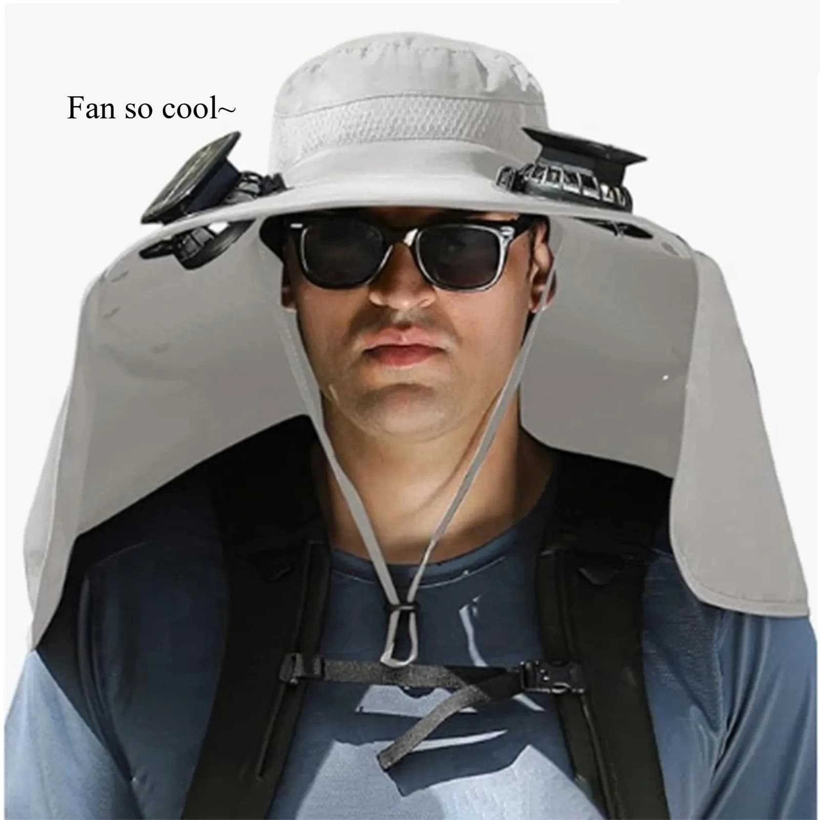 Cappello da sole a tesa larga per esterni con ventilatore solare Ventilatore solare a tesa larga Ricarica USB Cappello da pesca all'aperto Nuovo cappello da pesca con protezione solare