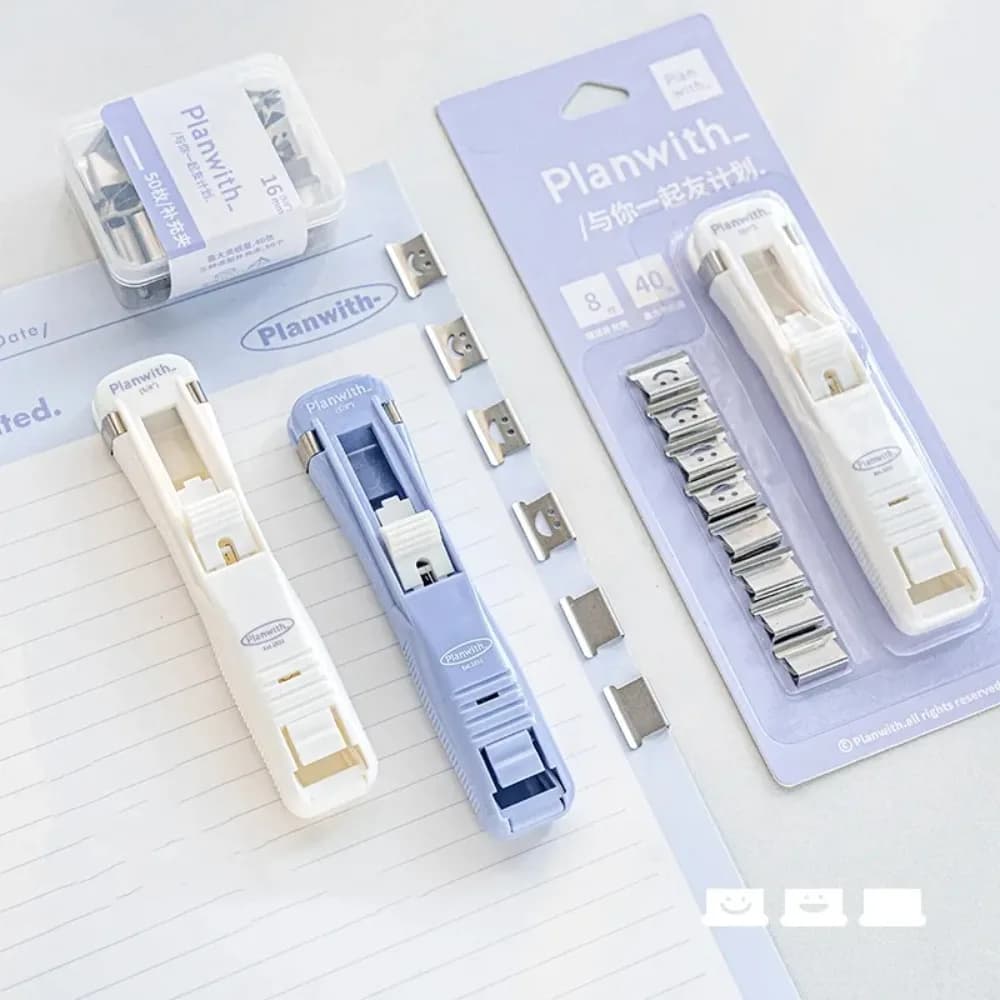 Smile Design Push graffetta nuova plastica Mini raccoglitore File cucitrice riutilizzabile Pusher Set scuola