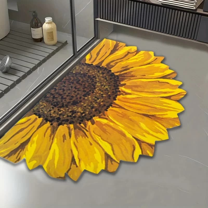 VIKAMASunflower Floral Super Absorbent Non-Slip Bathroom Mat Quick-Dry Soft Shower Mat Decorative Easy to Clean Home Decoration
