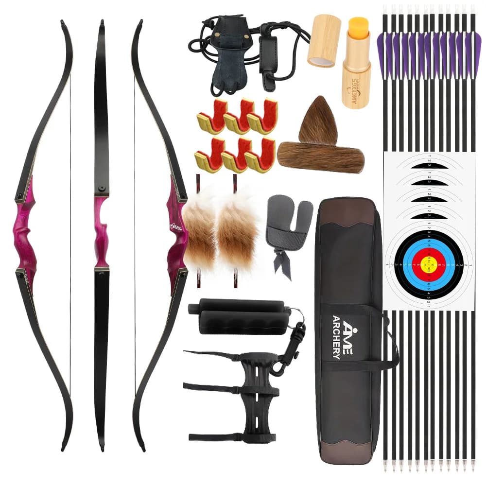 40/60lbs Arco ricurvo Freccia Kit 60 '' Arco Tecnico Manico in legno per tiro con l'arco Caccia Tiro al bersaglio Pratica Sport all'aria aperta