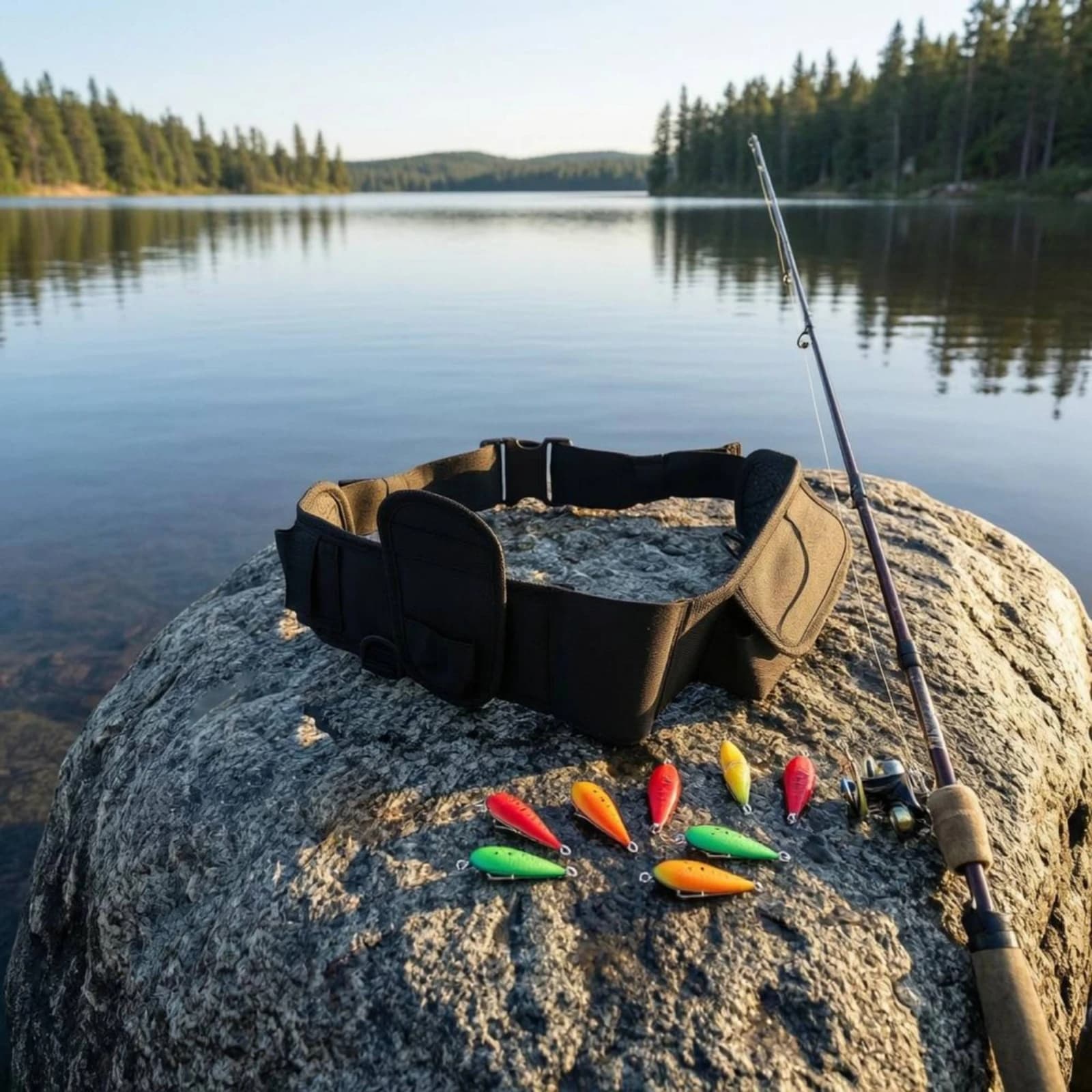 Fishing Waist Bag Buckle Closure Fishing Belt Pouch Tackle Waist Pack Flap Pockets Fanny Pack Hanging Loops