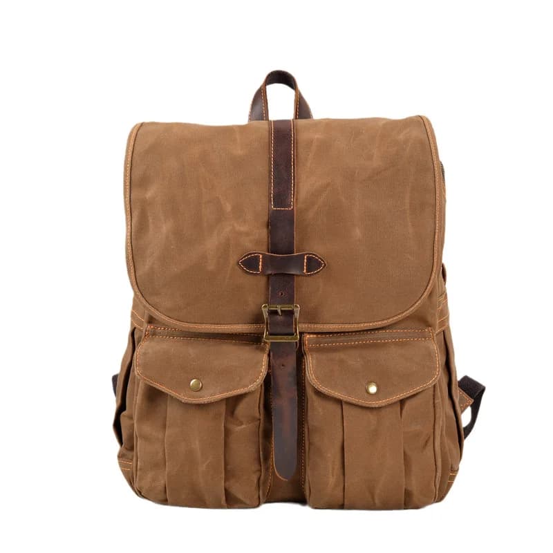 New wax canvas men's backpack for camping outdoor hiking water-resistant casual retro, 16-inch computer dual-shoulder bag