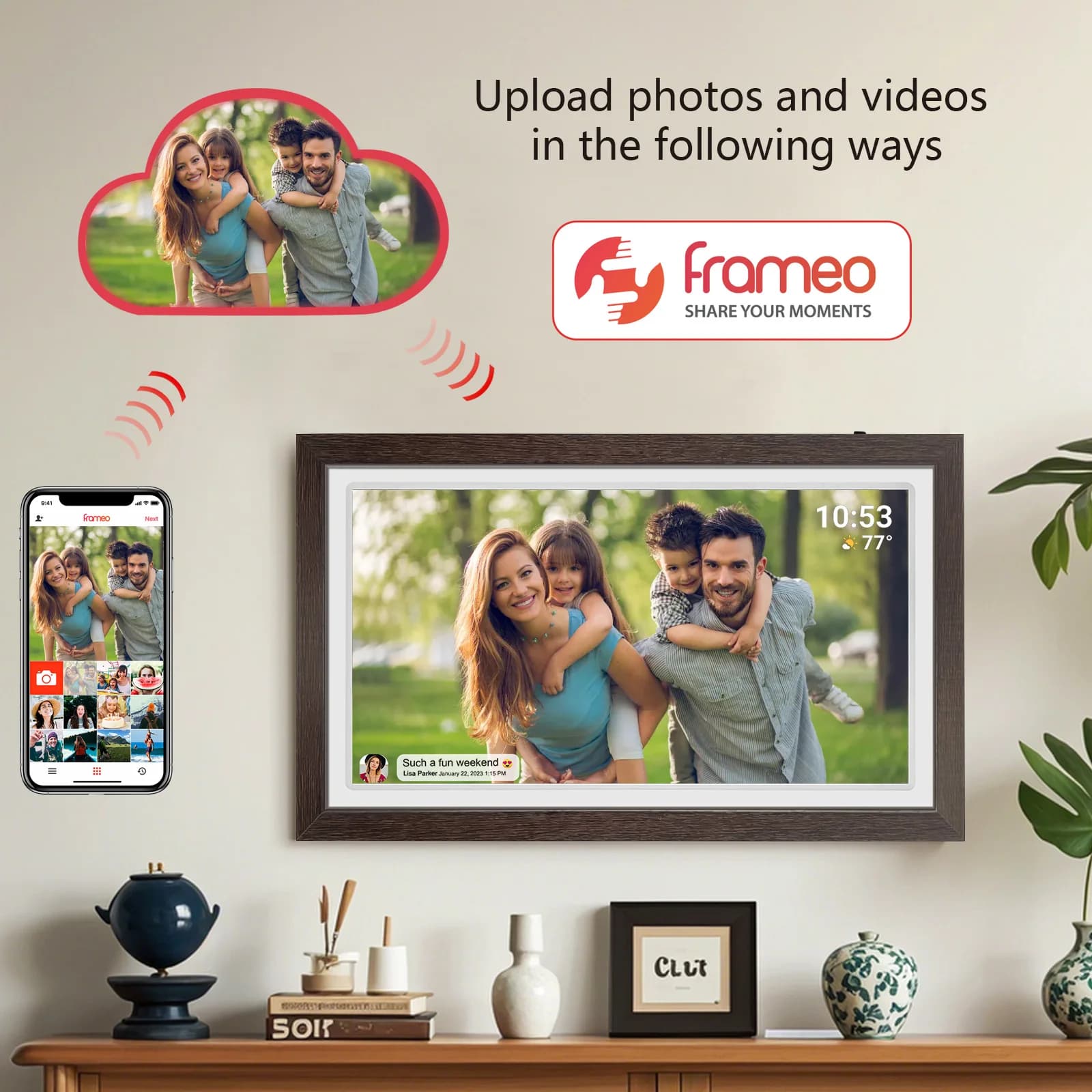 21.5 inch wooden WiFi frame digital photo frame 32GB storage 1920 * 1080 IPS touch screen digital photo frame