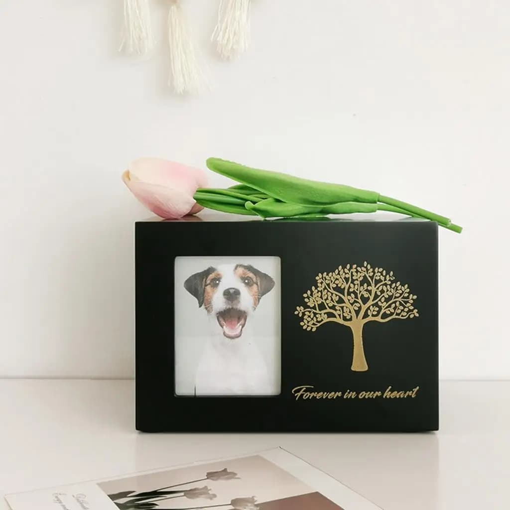 Cremation Urn for Dogs Funeral with Photo Frame Wood Cat Ashes Keepsake Box