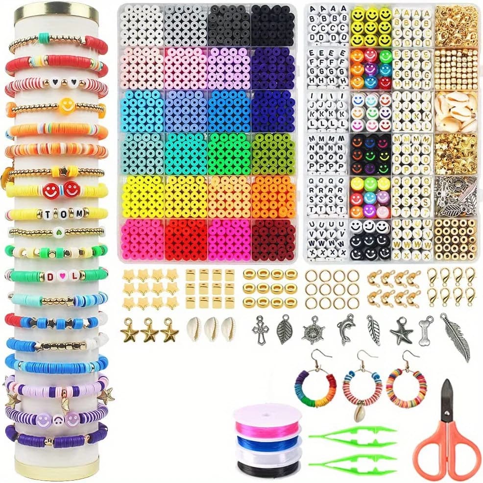 Kit di perline di argilla polimerica assortite da 14400 pezzi per la creazione di gioielli fai-da-te-forniture artigianali fatte a mano per bracciale, collana, orecchini-Gre