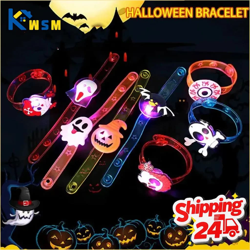 12-120PCS Halloween LED Glow Pumpkin Ring Light Up Wristband Necklace Watch Set Christmas Party Favor Accessories for Rave Night