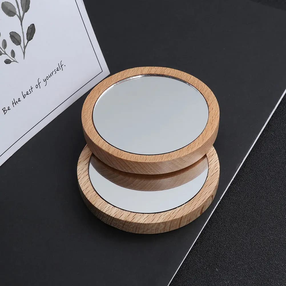 Set di 3 Eleganti Specchietti da Trucco con Cornice in Legno, Specchio Rotondo Portatile per Viaggi, Casa, Bagno, Kit di Bellezza